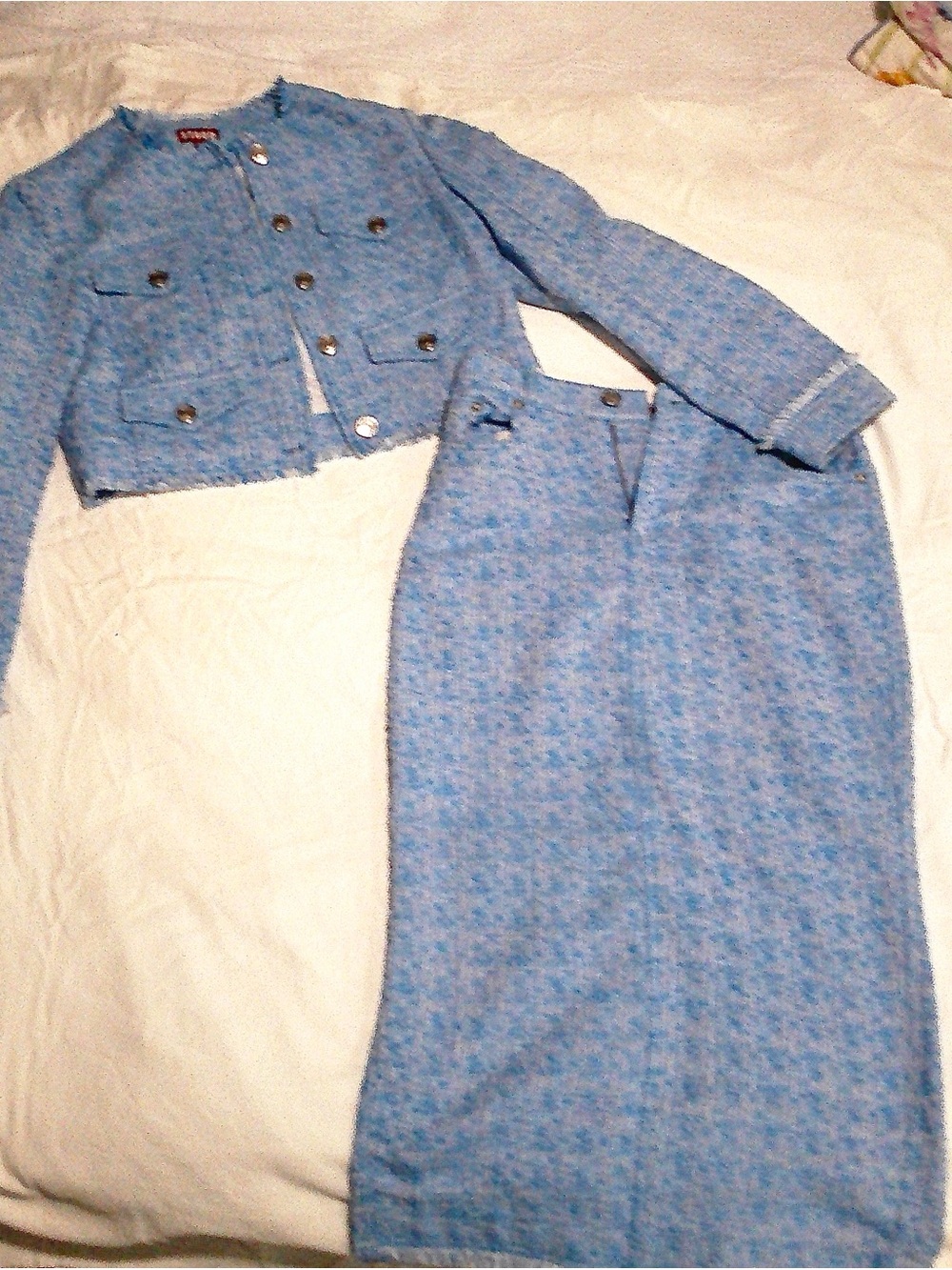 STAUD Blue Tweed 2-Piece Jacket & Skirt Set – Jacket S / Skirt 2